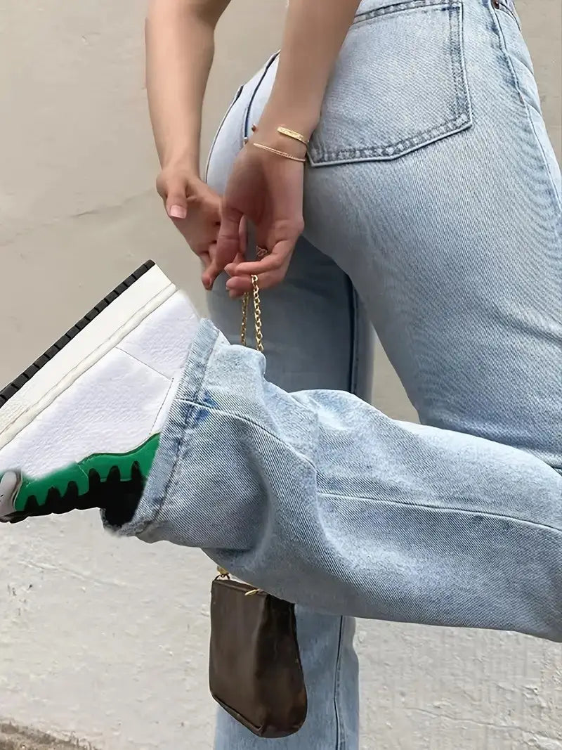 Women’s Europe And America Cross Border Light Blue Slim Fit High Waist Stretch Jeans