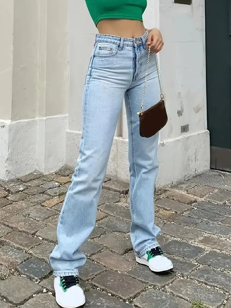 Women’s Europe And America Cross Border Light Blue Slim Fit High Waist Stretch Jeans