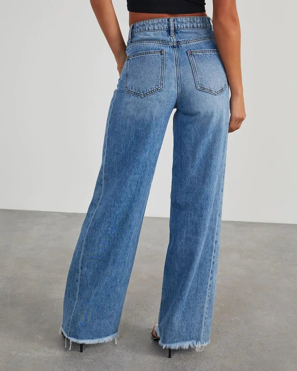 Women’s Loose Wide-leg Side Seam Stitching Frayed Hem Jeans