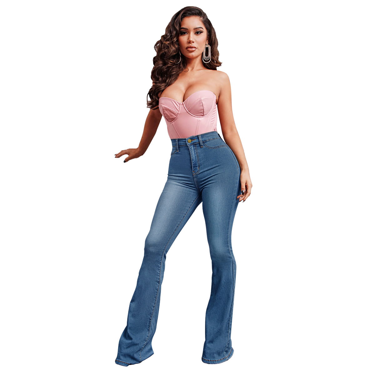 Women’s Stretch High Waist Denim Pants Micro-pull Horseshoe Pants