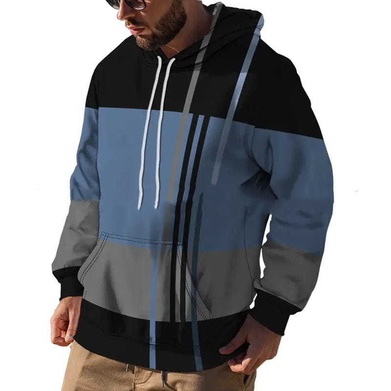 Men’s Hooded Printed Sports Plus Size Pullover Sweater