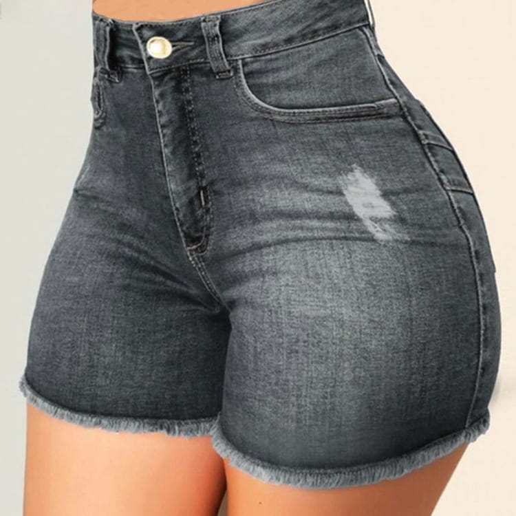 Women’s Stretch Slim Fit Ripped Tassel Denim Shorts