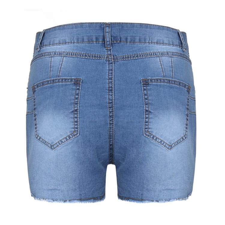 Women’s Stretch Slim Fit Ripped Tassel Denim Shorts