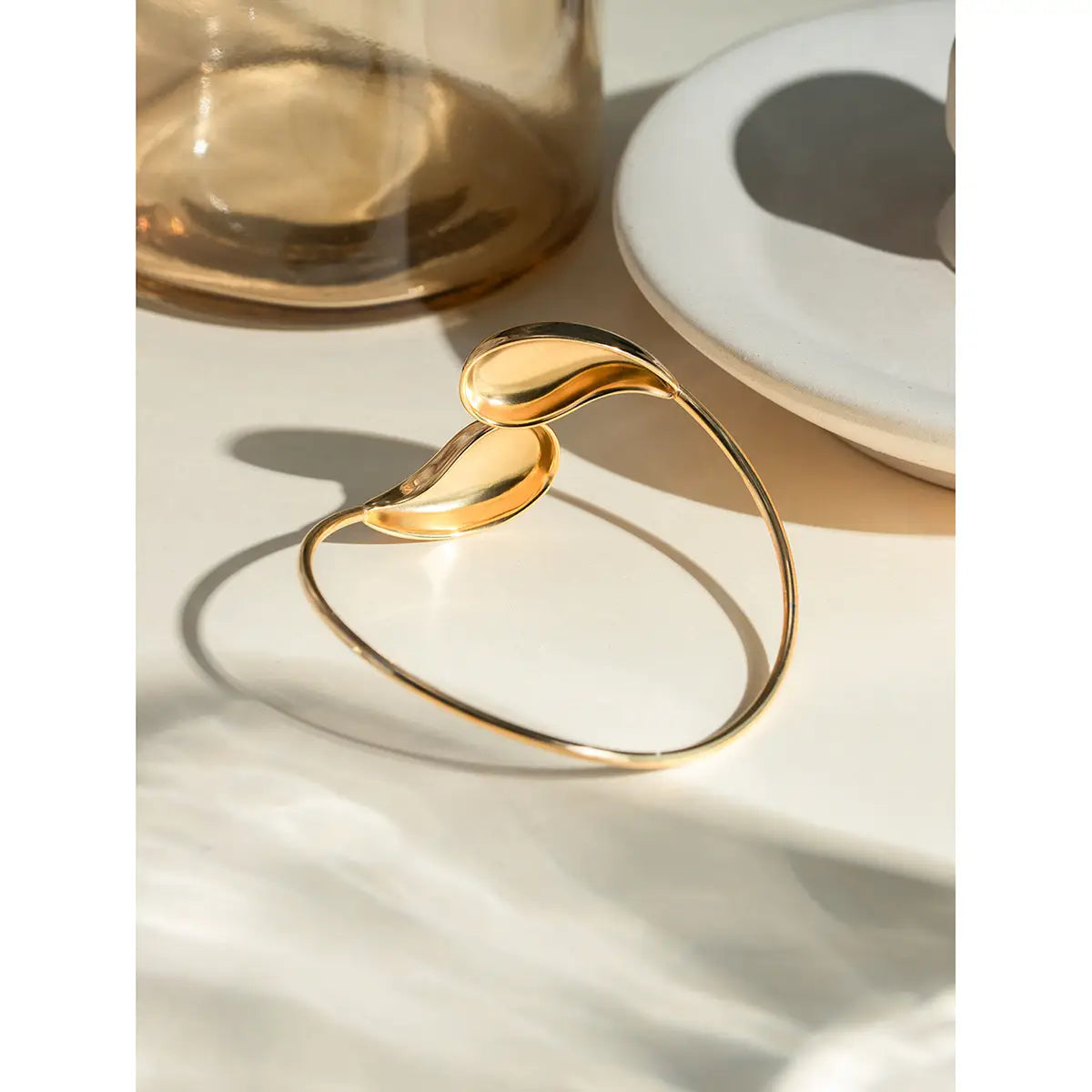 Fashion Jewelry Minar Hip Hop Metallic Irregular Water Drop Twist Adjustable Bangles For Women Titanium Steel 18K Gold