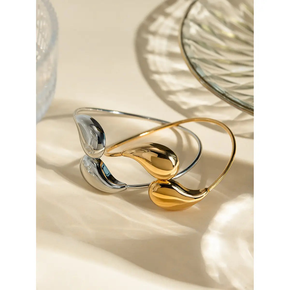 Fashion Jewelry Minar Hip Hop Metallic Irregular Water Drop Twist Adjustable Bangles For Women Titanium Steel 18K Gold