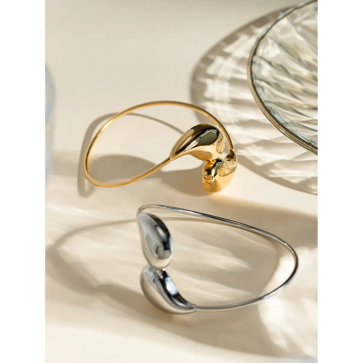 Fashion Jewelry Minar Hip Hop Metallic Irregular Water Drop Twist Adjustable Bangles For Women Titanium Steel 18K Gold