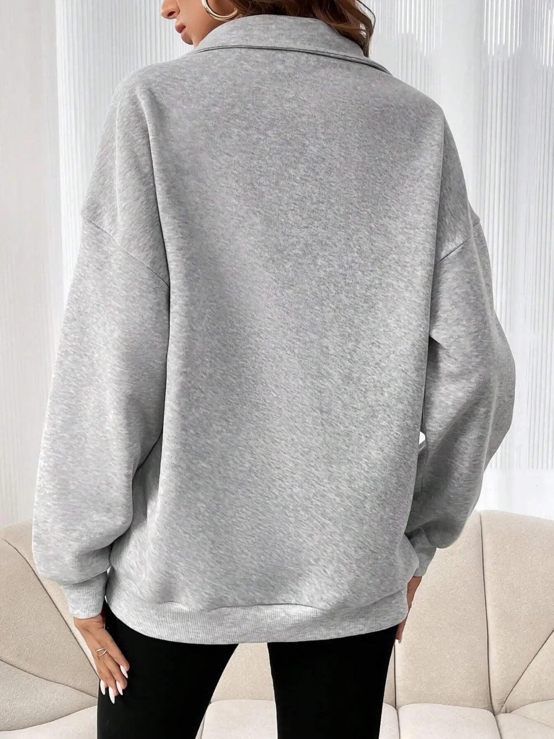 Polo Collar Solid Color Casual Women’s Hoodie
