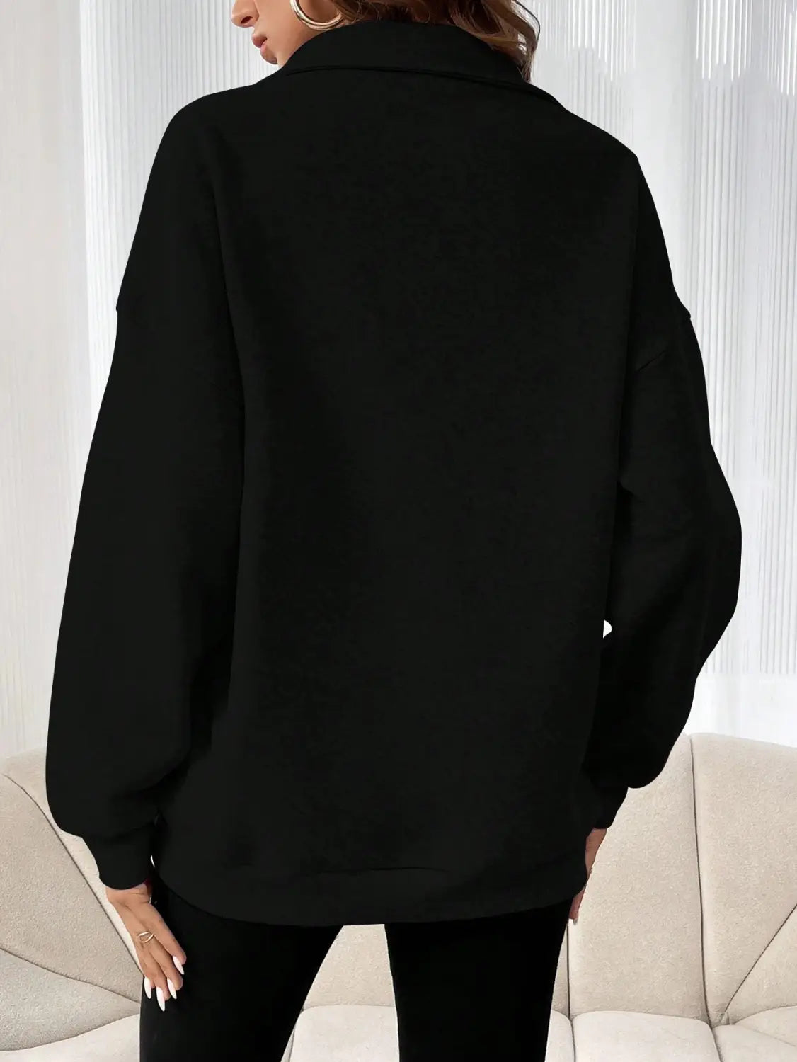 Polo Collar Solid Color Casual Women’s Hoodie