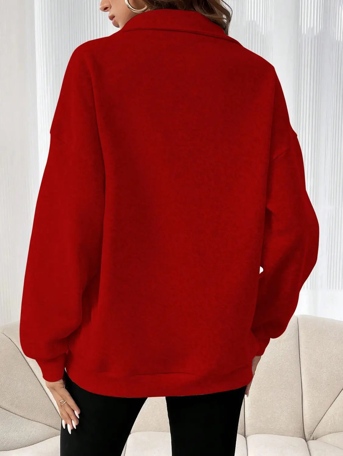 Polo Collar Solid Color Casual Women’s Hoodie