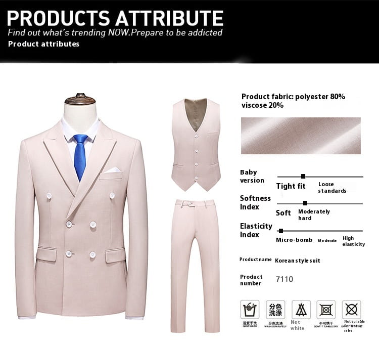 Men’s Oversized Double Breasted Solid Color Suit Three Piece Set