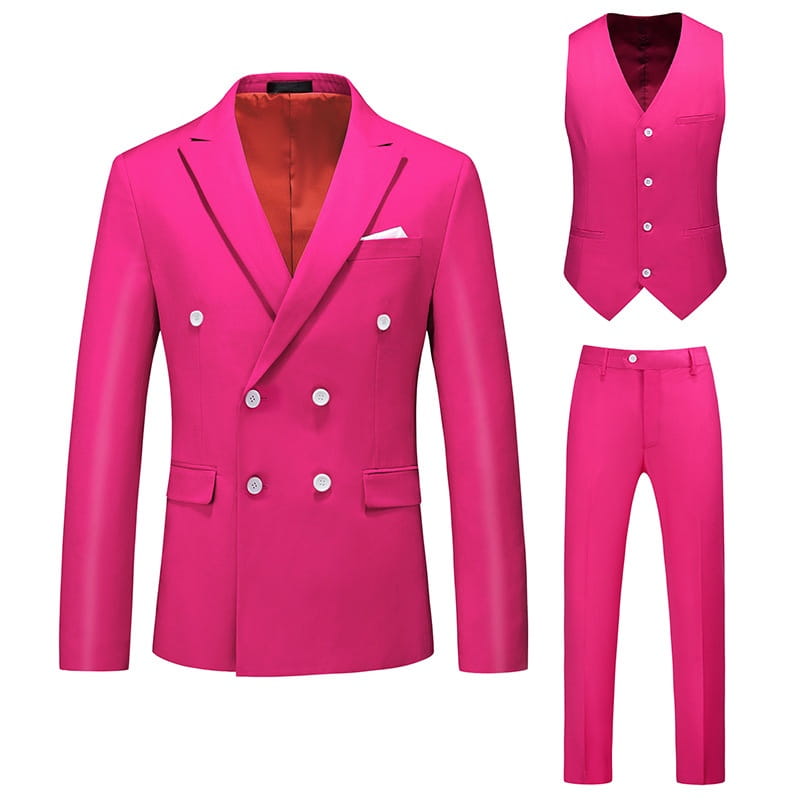 Men’s Oversized Double Breasted Solid Color Suit Three Piece Set