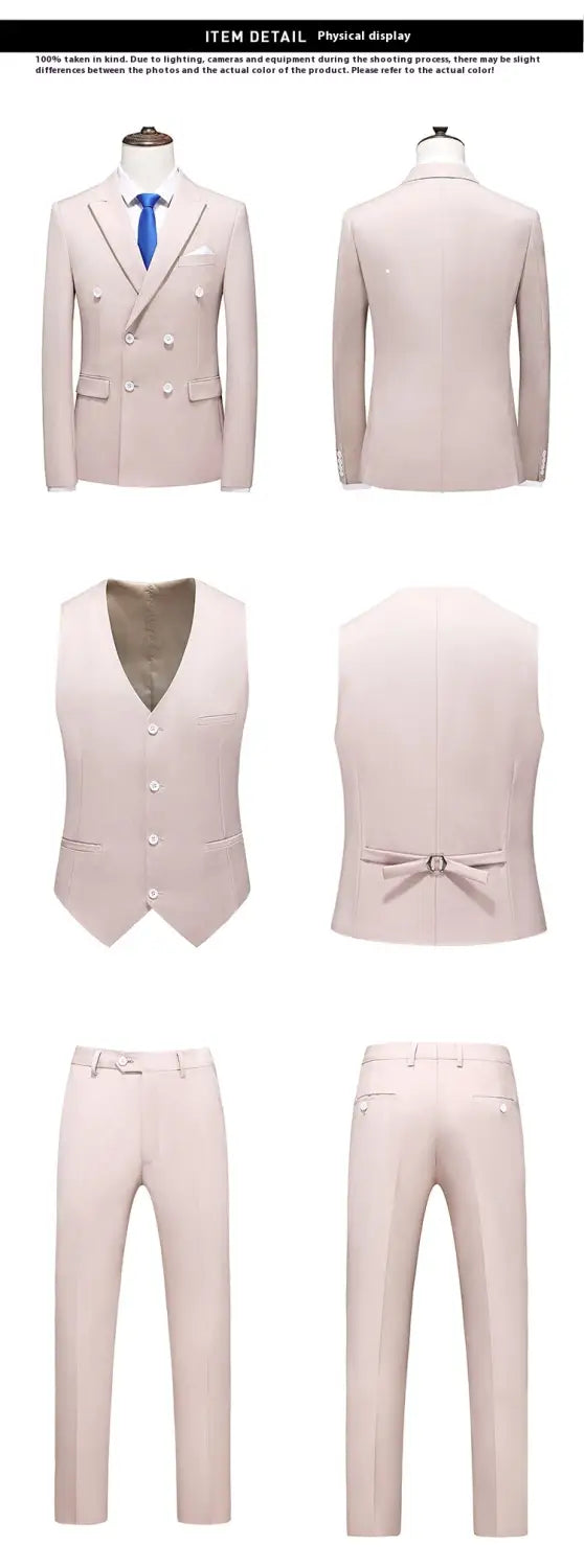 Men’s Oversized Double Breasted Solid Color Suit Three Piece Set