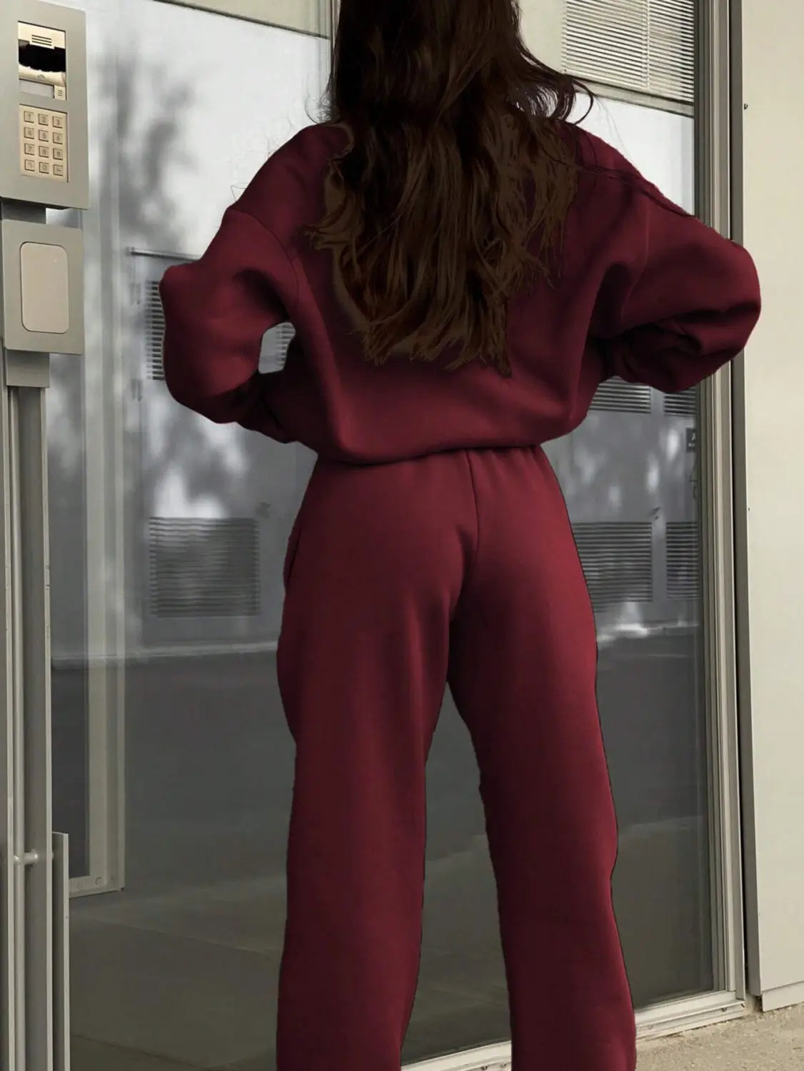 Zipper And Lapel Solid Color Casual Two-piece Suit