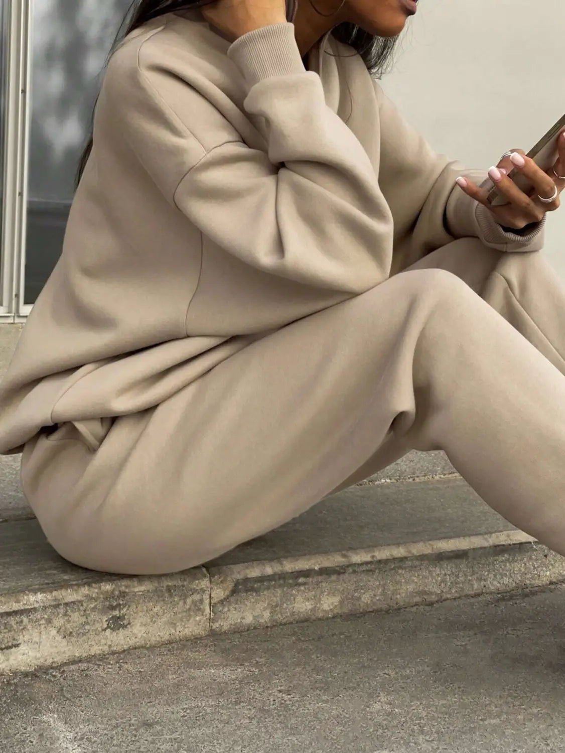 Zipper And Lapel Solid Color Casual Two-piece Suit