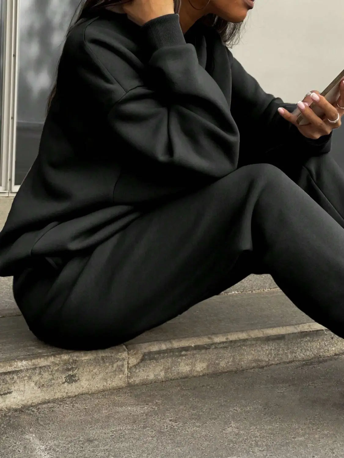 Zipper And Lapel Solid Color Casual Two-piece Suit