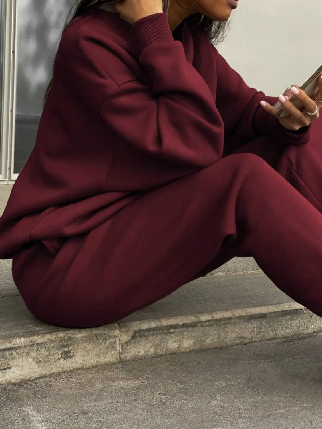 Zipper And Lapel Solid Color Casual Two-piece Suit