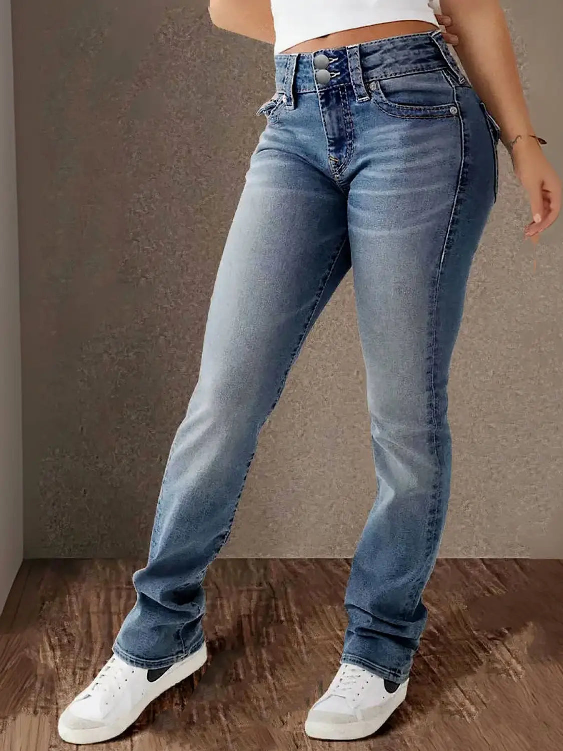 Spring And Summer New Women’s Stretch Washed High Waist Jeans Casual Jeans