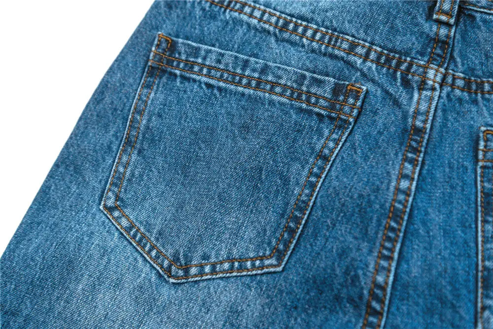Women’s Retro And Fashion All-matching Slim Blue Straight Hip Raise Slim Fit Jeans