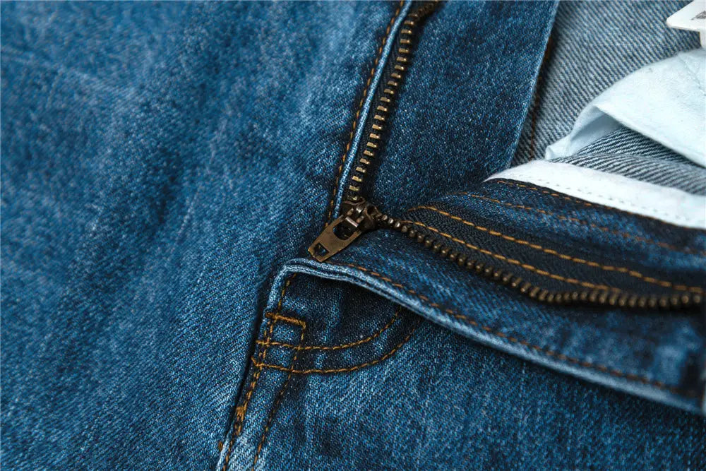 Women’s Retro And Fashion All-matching Slim Blue Straight Hip Raise Slim Fit Jeans