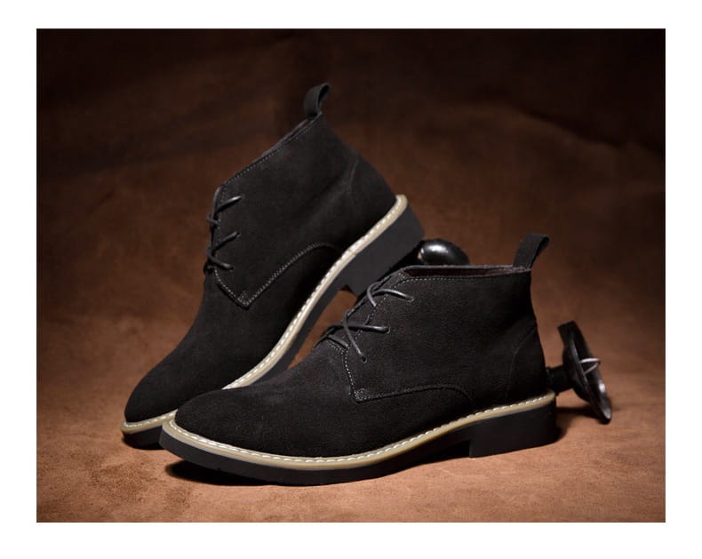 Inner Elevator Shoes Mid-top Men’s Boots Cowhide Suede Martin