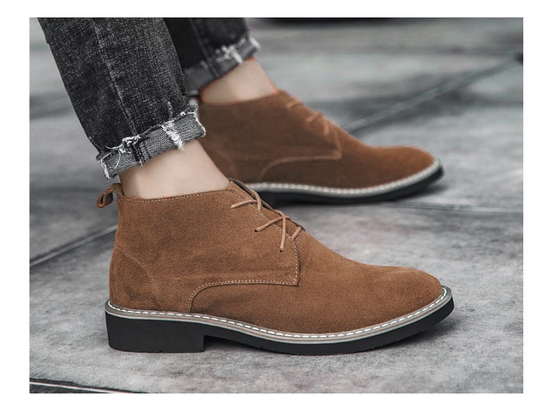Inner Elevator Shoes Mid-top Men’s Boots Cowhide Suede Martin