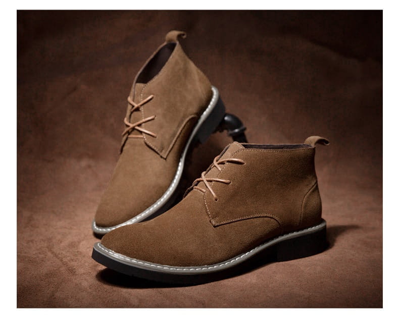 Inner Elevator Shoes Mid-top Men’s Boots Cowhide Suede Martin