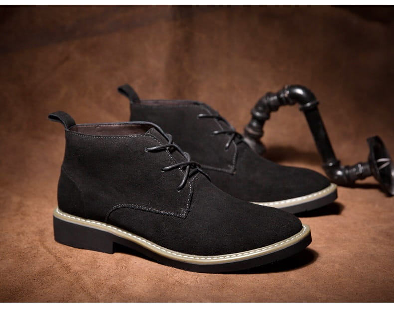 Inner Elevator Shoes Mid-top Men’s Boots Cowhide Suede Martin