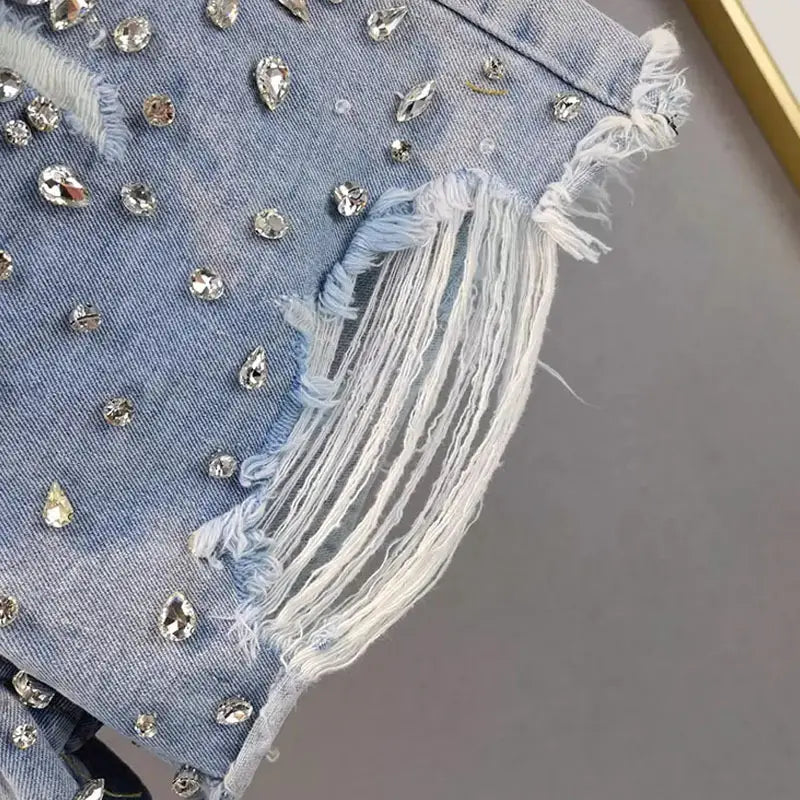 Fashion Holes Wide-leg Denim Shorts Women