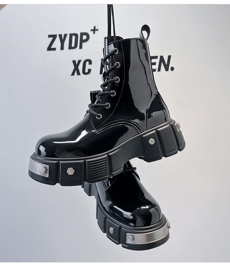 New Men’s Chunky Heel Platform Round Head Lace-up Martin Boots