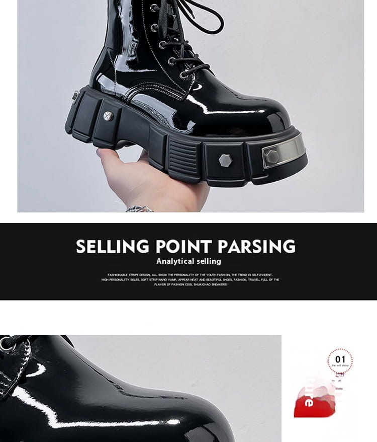 New Men’s Chunky Heel Platform Round Head Lace-up Martin Boots