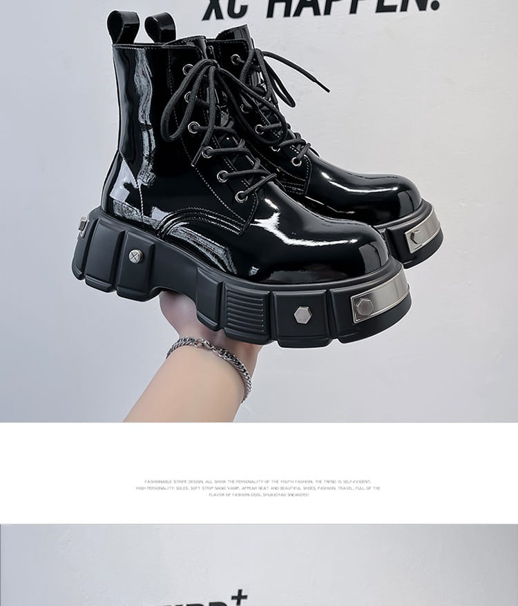 New Men’s Chunky Heel Platform Round Head Lace-up Martin Boots