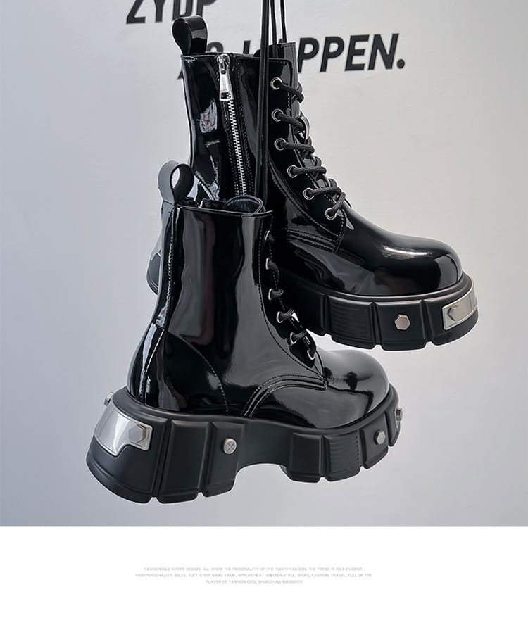 New Men’s Chunky Heel Platform Round Head Lace-up Martin Boots