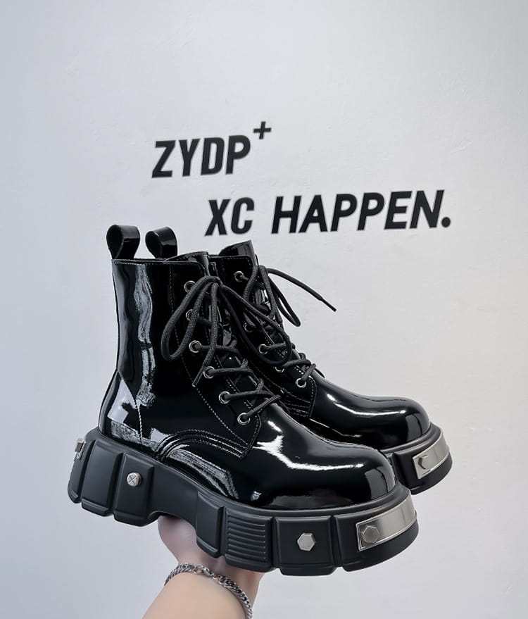 New Men’s Chunky Heel Platform Round Head Lace-up Martin Boots