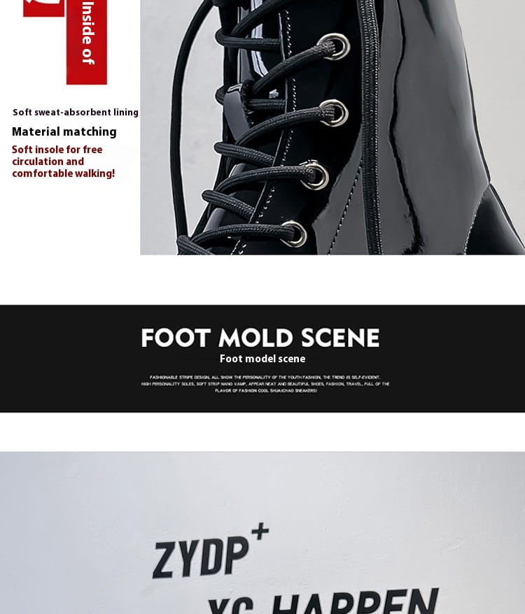 New Men’s Chunky Heel Platform Round Head Lace-up Martin Boots