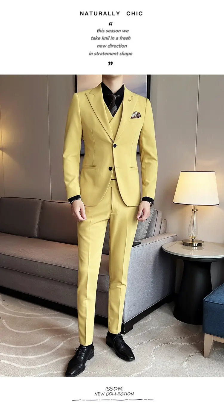 Suit Three-piece Suit Slim Korean Style Double Buckle Solid Color Light Business
