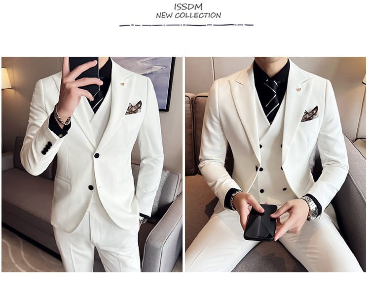 Suit Three-piece Suit Slim Korean Style Double Buckle Solid Color Light Business