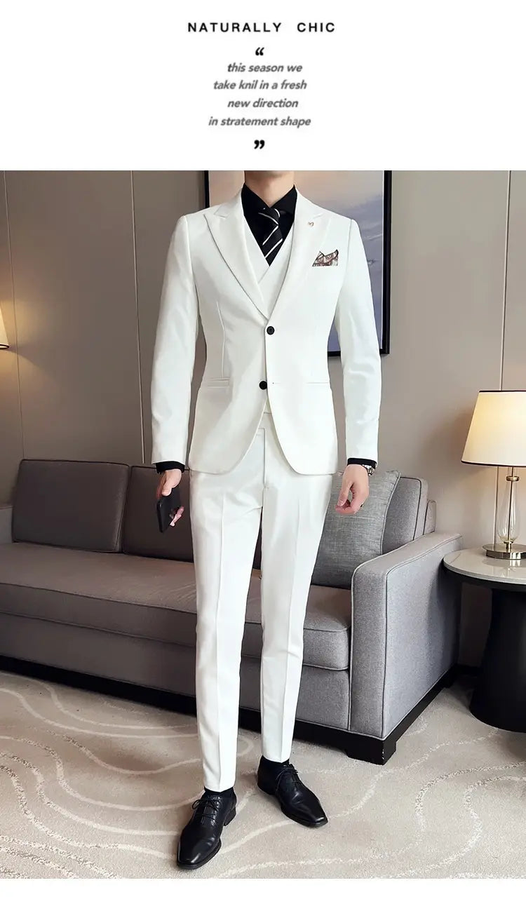 Suit Three-piece Suit Slim Korean Style Double Buckle Solid Color Light Business