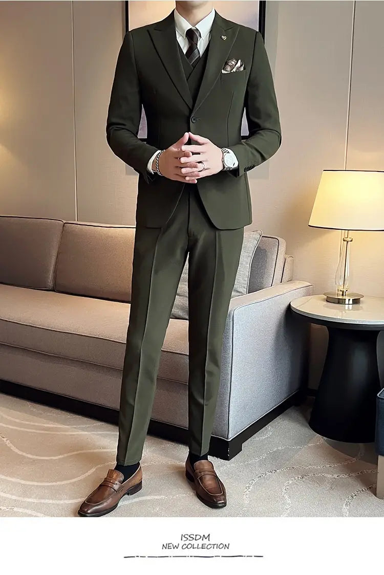 Suit Three-piece Suit Slim Korean Style Double Buckle Solid Color Light Business