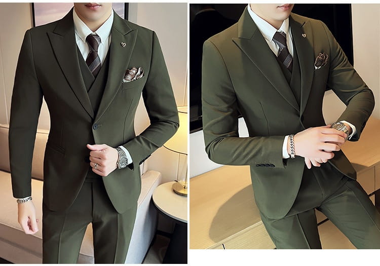 Suit Three-piece Suit Slim Korean Style Double Buckle Solid Color Light Business