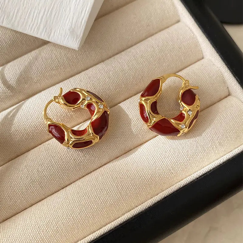 Fashion Jewelry New Trendy Enamel Color Metal Texture Small Hoop Earrings For Women Gold Plated Statement Ear Buckle