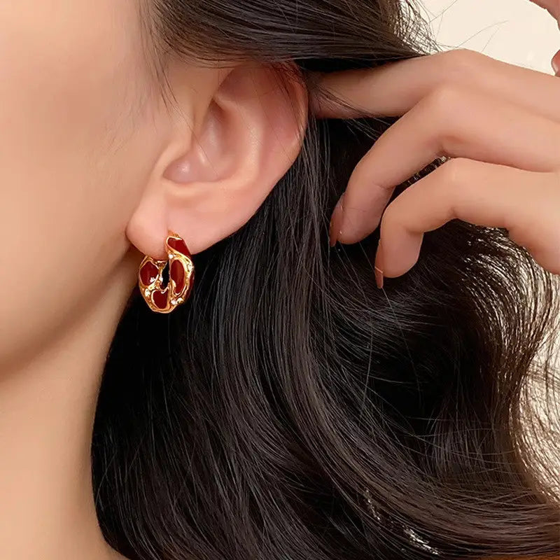 Fashion Jewelry New Trendy Enamel Color Metal Texture Small Hoop Earrings For Women Gold Plated Statement Ear Buckle