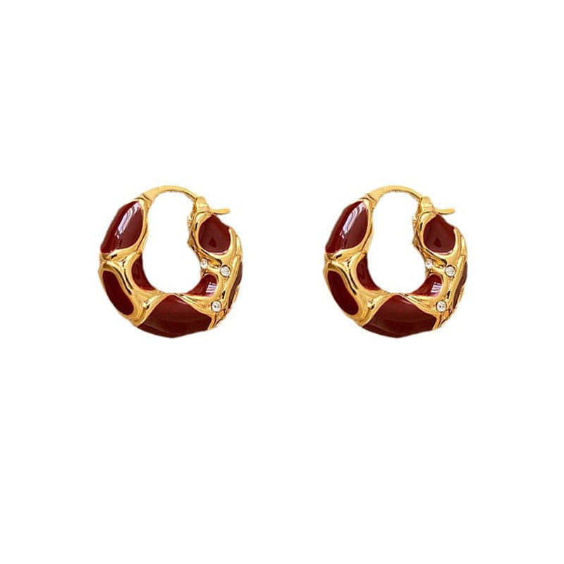 Fashion Jewelry New Trendy Enamel Color Metal Texture Small Hoop Earrings For Women Gold Plated Statement Ear Buckle