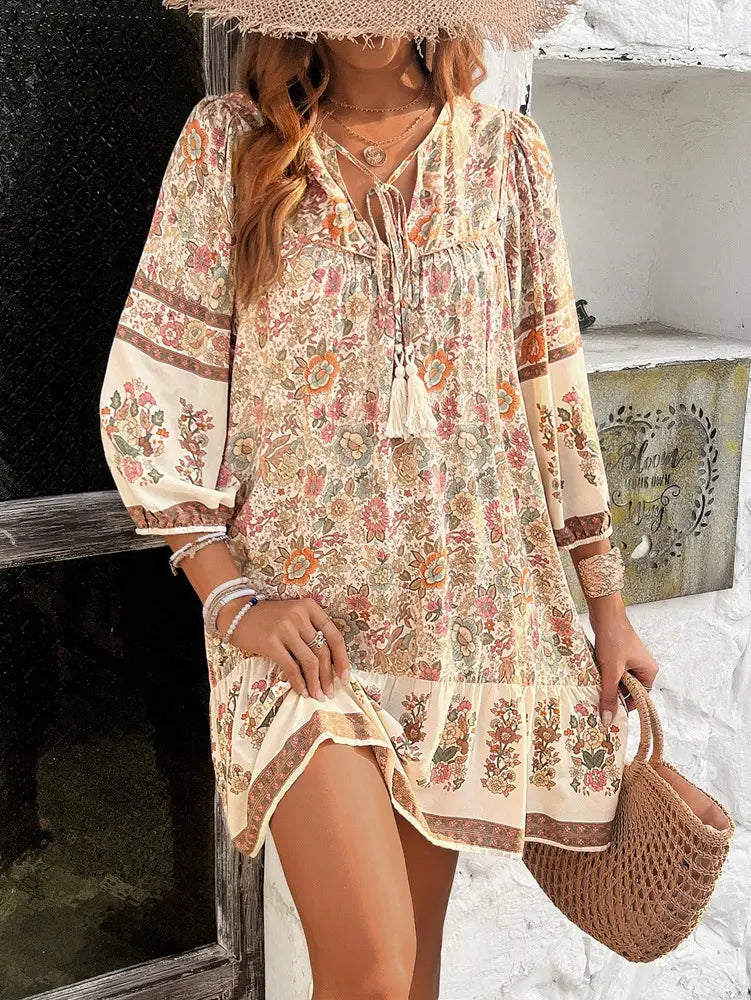 Fashion Women’s Wear V-neck Printed Dress