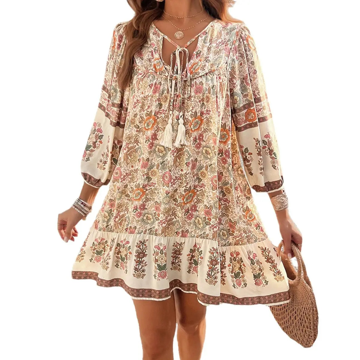 Fashion Women’s Wear V-neck Printed Dress