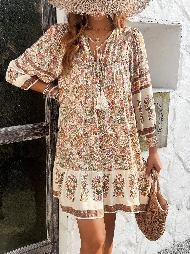 Fashion Women’s Wear V-neck Printed Dress