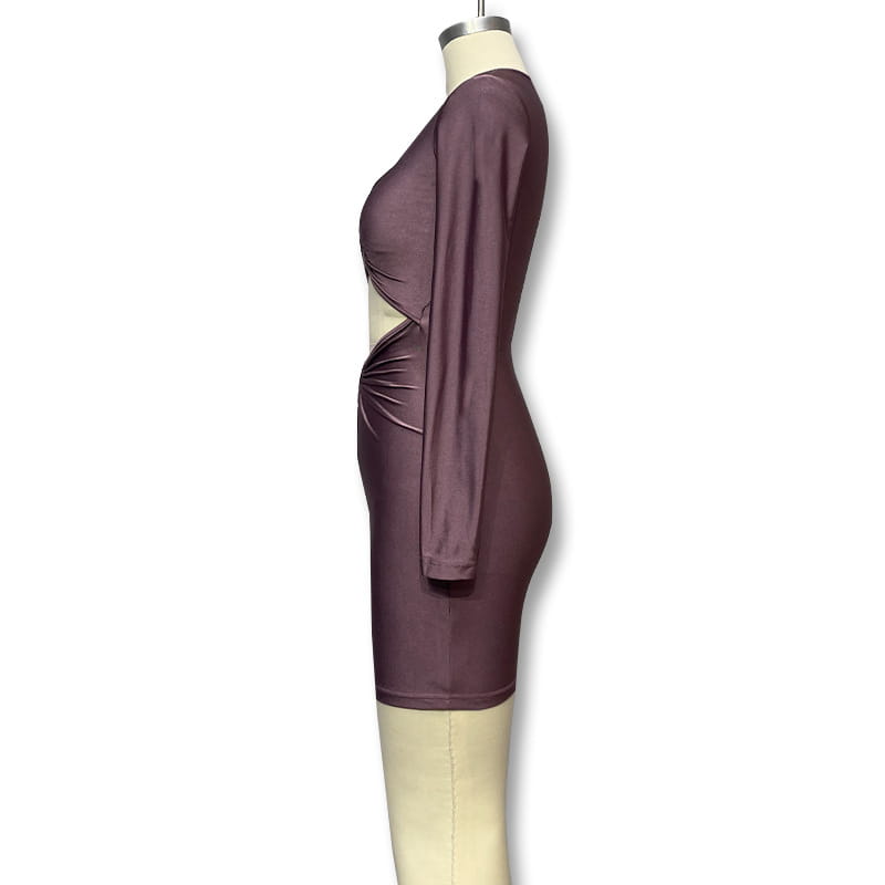 Women’s Skirt Slim Fit Midriff Outfit Metal Buckle Long Sleeve Short Dress