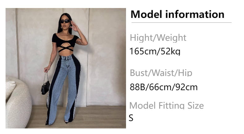 Fashion Stitching Wide Leg Denim Trousers Women’s High Waist Stretchy Straight-leg Pants
