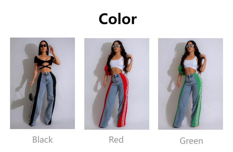 Fashion Stitching Wide Leg Denim Trousers Women’s High Waist Stretchy Straight-leg Pants