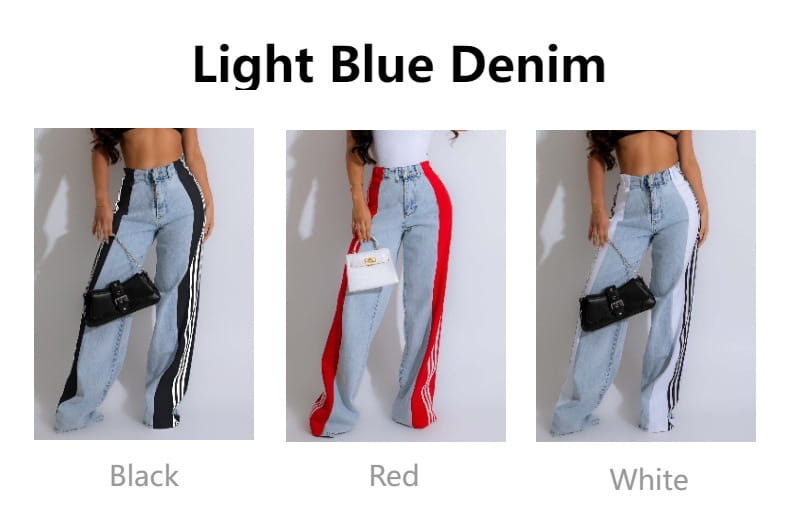 Fashion Stitching Wide Leg Denim Trousers Women’s High Waist Stretchy Straight-leg Pants