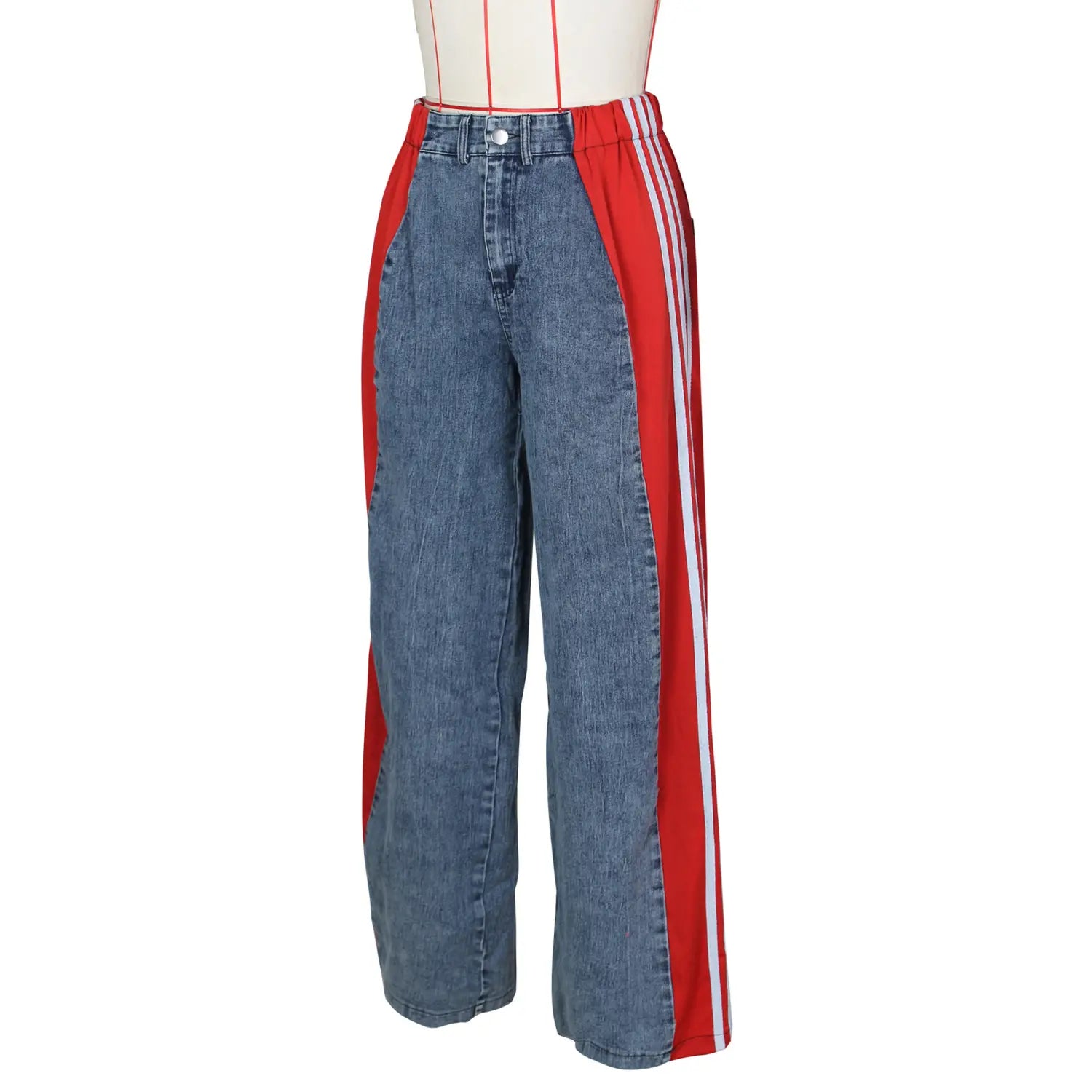 Fashion Stitching Wide Leg Denim Trousers Women’s High Waist Stretchy Straight-leg Pants